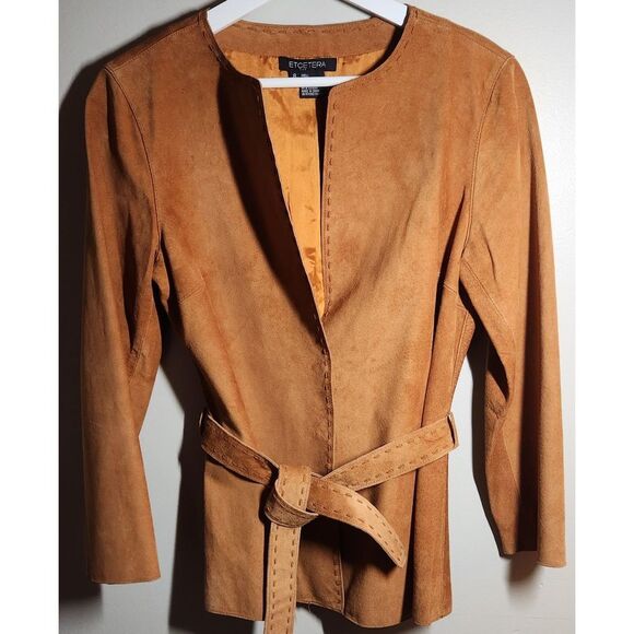 Etcetera Brown 100% Suede Belted Jacket, Size 8 - Picture 1 of 14